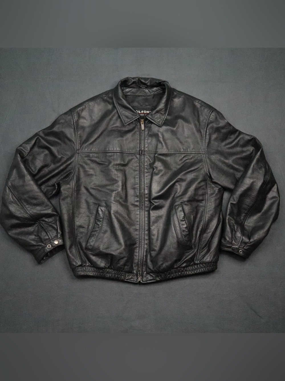 Wilsons Leather Jacket Mens L Black Genuine Leather Full Zip Bomber Coat